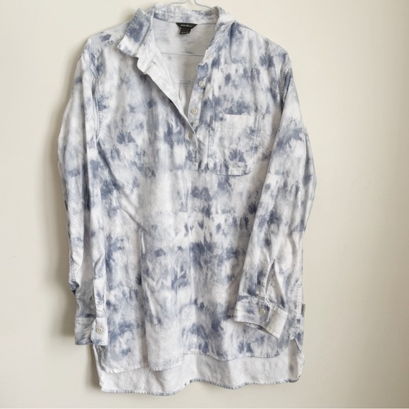 EDDIE BAUER | Mineral Wash Blue and White 1/4 Button Up Long Sleeve Top - Sm - Picture 2 of 8